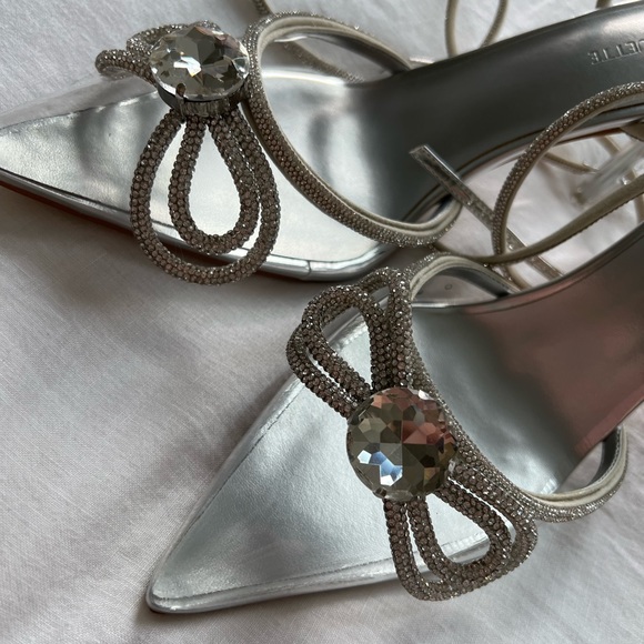 Brand new Ella Double Bow Clear Glass Slippers with Crystal Ankle Tie - Picture 4 of 9